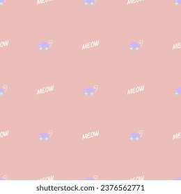 Hand drawn vector seamless pattern of funny cartoon mouse toy and meow