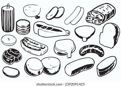 Hand drawn vector seamless pattern barbecue, black line.