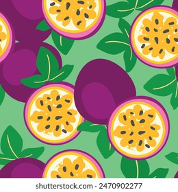 Vector dibujado a mano patrón sin fisuras maracuyá. Diseño de impresión para textil de moda. Tela de verano de moda de la fruta.