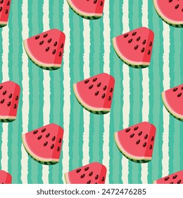 Hand drawn vector seamless pattern of watermelon