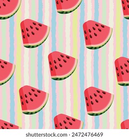 Hand drawn vector seamless pattern of watermelon