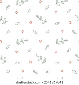 Hand drawn vector seamless pattern with outline berries and leaves