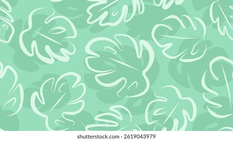 Hand drawn vector seamless pattern with tropical leaves on green background