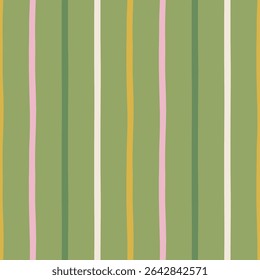 Hand drawn vector seamless pattern with vibrant stripes. Cute charming background with lines for festive design, wallpaper and textile. Colorful geometric abstract pattern