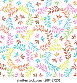 Hand drawn vector seamless pattern with leaves and branches.  Can be used for fabrics, wallpapers, scrap-booking, ornamental template for design and decoration, etc