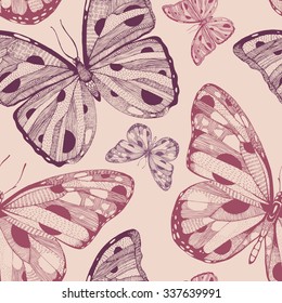 hand drawn vector seamless pattern with butterflies