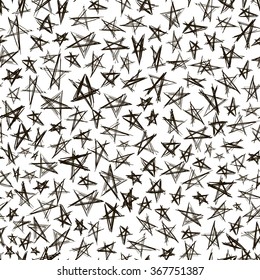 Hand drawn vector seamless pattern. Modern stylish texture. Repeating background with sketch stars can be copied without any seams. Children theme.