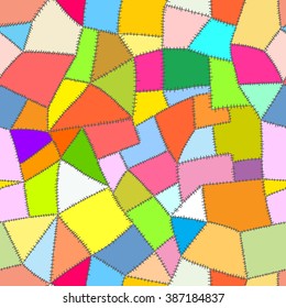 Hand drawn vector seamless pattern - colorful cloth patches sewn together