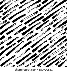 Hand drawn vector seamless pattern with brush strokes. Abstract background with diagonal brush strokes. Monochrome hand drawn ink illustration. Hand drawn ornament for wrapping paper. 