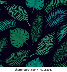 Hand drawn vector seamless pattern - Palm leaves. Tropical design elements. Summer background