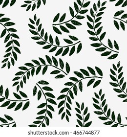 Hand drawn Vector seamless pattern. Floral stylish background with graphic leaves