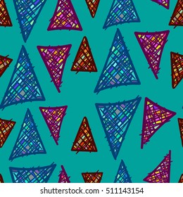 Hand drawn vector seamless pattern, abstract, geometric shapes