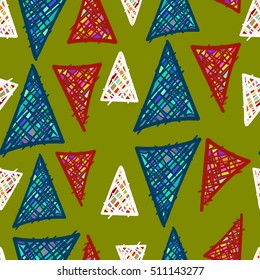 Hand drawn vector seamless pattern, abstract, geometric shapes