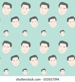 Hand drawn vector seamless pattern with illustration of group of men and women. Crowd of funny peoples background, Brad pitt