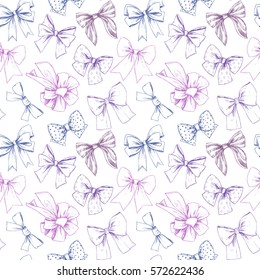 Hand drawn vector seamless pattern. Different types of bows. Perfect for invitations, greeting cards, posters, prints. Illustration in sketch style