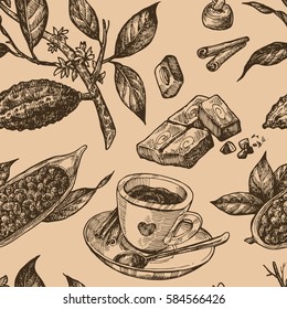 Hand drawn vector seamless pattern chocolate. Us for postcard, card, invitations and menu.