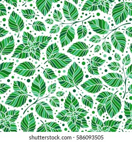 Hand drawn vector seamless pattern with mint leaves, peppermint, spicy herbs, kitchen texture, Doodle cooking ingredient for design package tea, wallpaper, cosmetics, textile, natural organic product