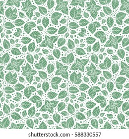 Hand drawn vector seamless pattern with mint leaves, peppermint, spicy herbs, kitchen texture, Doodle cooking ingredient for design package tea, wallpaper, cosmetics, textile, natural organic product
