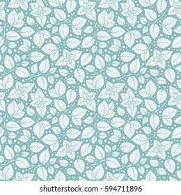 Hand drawn vector seamless pattern with mint leaves, peppermint, spicy herbs, kitchen texture, Doodle cooking ingredient for design package tea, wallpaper, cosmetics, textile, natural organic product