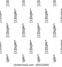 Hand drawn vector seamless pattern with symbols of New York City - statue of liberty. Contour, line art style drawing. Could be used as background, wrapping paper and textile ornament.
