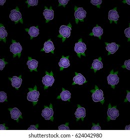 Hand drawn vector seamless pattern - violet roses with petals. Floral background with stylized roses.