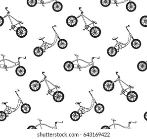 hand drawn vector seamless pattern with summer bicycles