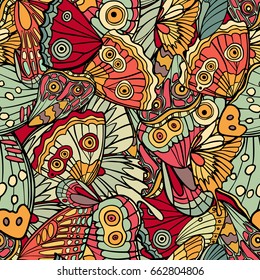 Hand drawn vector seamless pattern with butterfly wings.