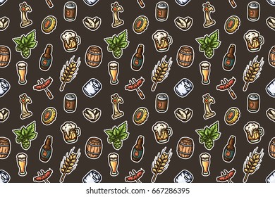 Hand drawn vector seamless pattern on a beer theme.