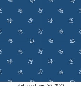 Hand drawn vector seamless pattern with fish and  undersea world - contour, line art style drawing. Could be used as background, print, wrapping paper and textile ornament.
