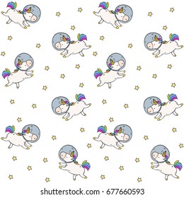 Hand drawn vector seamless pattern with unicorn - color, line art style drawing. Could be used as background, print, wallpaper, wrapping paper and textile ornament.

