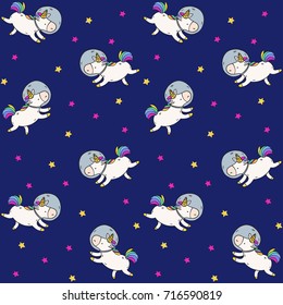 Hand drawn vector seamless pattern with a unicorn , stars, color line art style drawing. Could be used as background, print, wallpaper, wrapping paper and textile ornament.