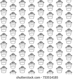 Hand drawn vector seamless pattern with asian fast food on white background. Wok contours.