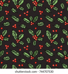 Hand drawn vector seamless pattern - Holly jolly. Christmas wrapping paper. Holiday illustrations. Perfect for invitations, fabric, prints, flyers, posters etc