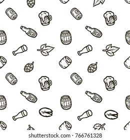 Hand drawn vector seamless pattern on a beer theme.