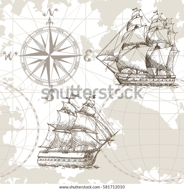 Hand Drawn Vector Seamless Sea Map Stock Vector (Royalty Free) 581712010