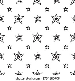 Hand drawn vector seamless star pattern, Doodle of a star on a white background