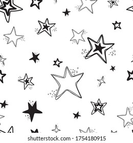 Hand drawn vector seamless star pattern, Doodle of a star on a white background