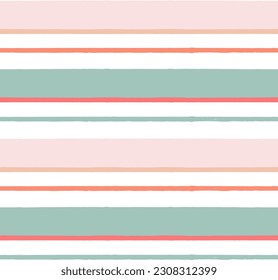 Hand drawn vector seamless stripe pattern. Pink, orange and green girly stripes background, pastel brush strokes, cute baby paintbrush line backdrop