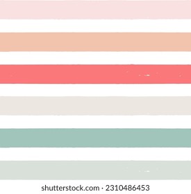 Hand drawn vector seamless stripe pattern. Pink, orange and green girly stripes background, pastel brush strokes, cute baby paintbrush line backdrop