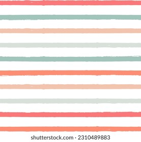 Hand drawn vector seamless stripe pattern. Pink, orange and green girly stripes background, pastel brush strokes, cute baby paintbrush line backdrop
