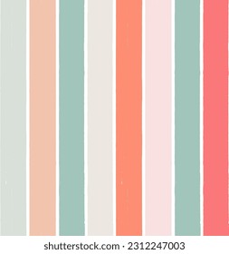 Hand drawn vector seamless stripe pattern. Pink, orange and green girly stripes background, pastel brush strokes, cute baby paintbrush line backdrop