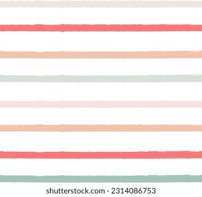Hand drawn vector seamless stripe pattern. Pink, orange and green girly stripes background, pastel brush strokes, cute baby paintbrush line backdrop
