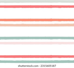 Hand drawn vector seamless stripe pattern. Pink, orange and green girly stripes background, pastel brush strokes, cute baby paintbrush line backdrop