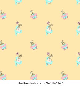 Hand drawn vector seamless vintage pastel pattern for scrapbooking, textile and wallpapers
