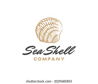 Hand drawn vector seashell illustration. Engraved style seashell. Vintage mollusk logo design template