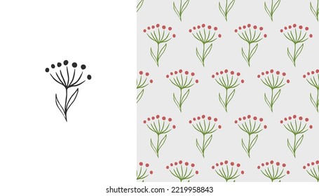Hand drawn vector set: 1 cute flower and 1 seamless texture for design