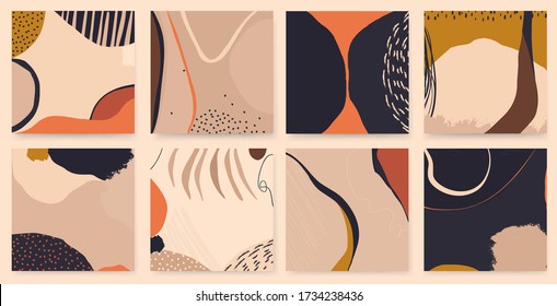 Hand drawn vector set of abstract artistic backgrounds. Modern trendy style. Soft pastel colors.