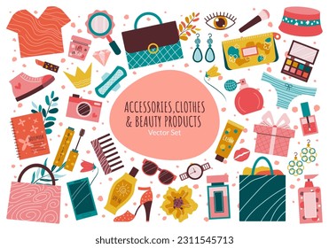 Hand drawn Vector set of Accessories and Clothing