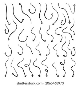hand drawn vector set of arrow isolated on white background.