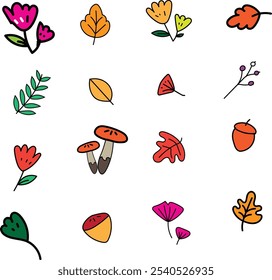 Hand drawn vector set autumn elements.